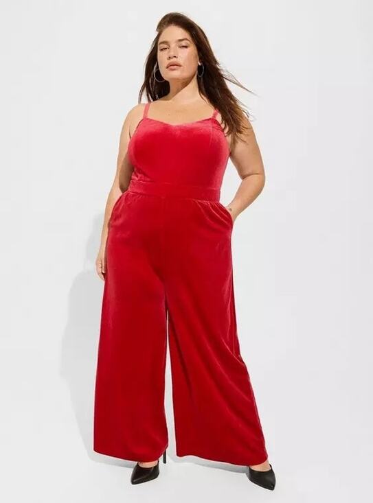 torrid Pants - Torrid Velvet Jumpsuit Wide Leg 1X Jester Red Pocket Tank Top Vneck Holiday